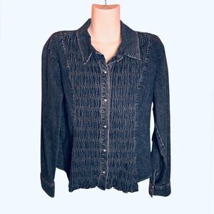 Harold’s Ruched Pearl Snap Denim Shirt Size 12